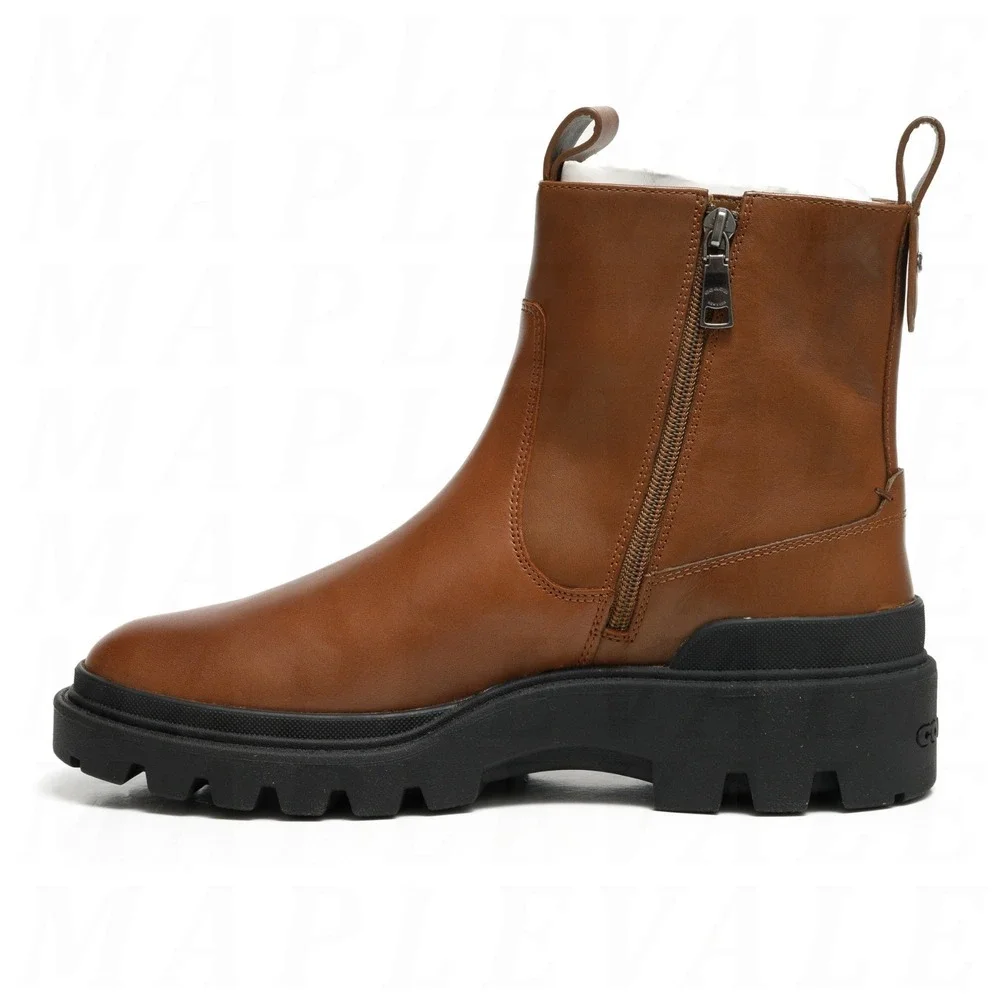 COACH Caiden Men's Sz 9 D Saddle Brown Leather Chelsea Boots Zipper CW697 NIB